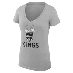 NHL Heather Gray Los Angeles Kings G-III 4Her by Carl Banks Women's Super-Slim Fit Lightweight Team Logo Graphic V-Neck T-Shirt