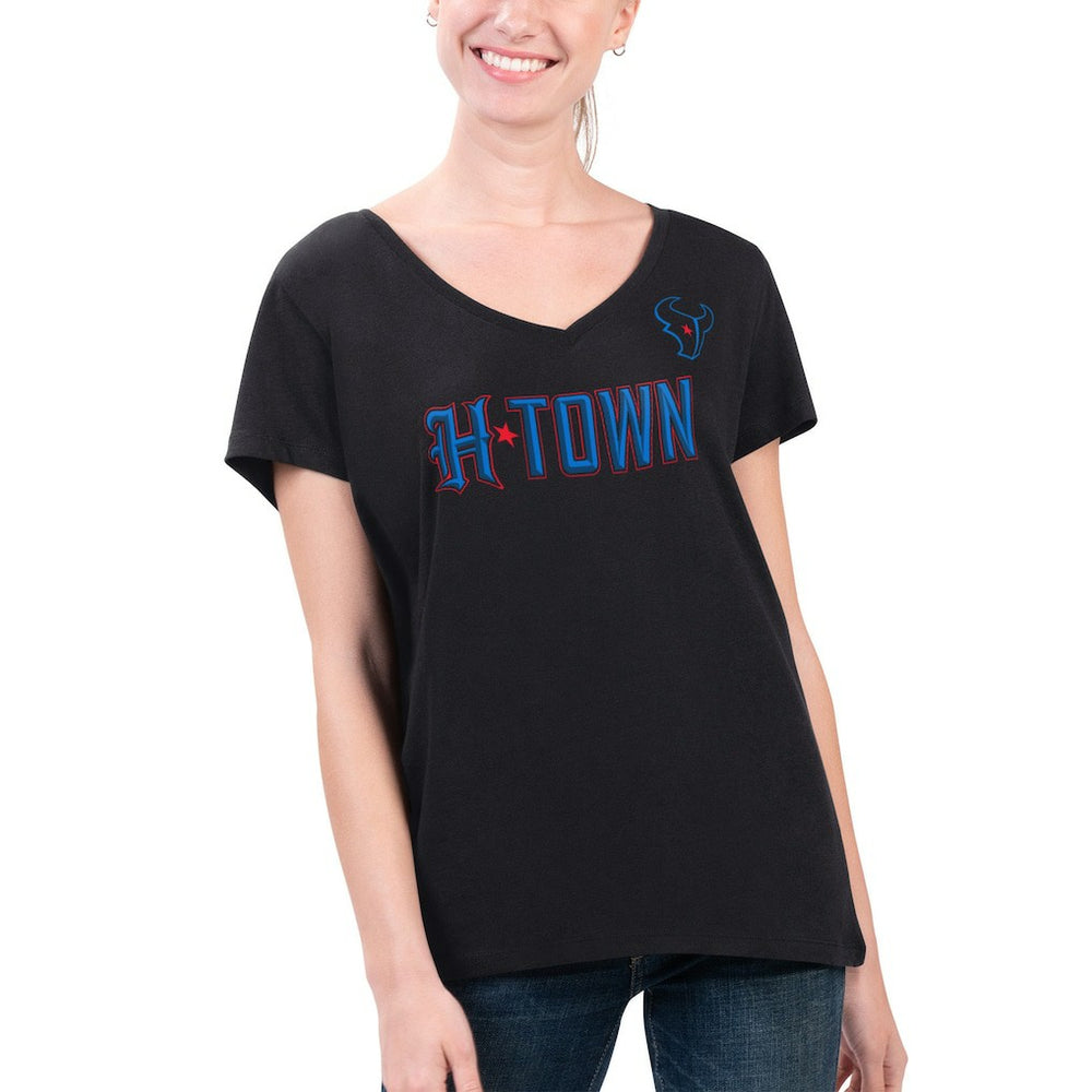 G-III 4Her by Carl Banks Women's Super-Slim Fit Lightweight H-Town V-Neck T-Shirt - Houston Texans
