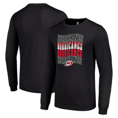 NHL Black Carolina Hurricanes Starter Four Team Name Logo Long Sleeve Graphic T-Shirt