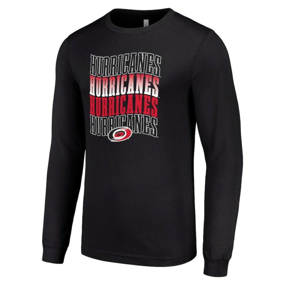 NHL Black Carolina Hurricanes Starter Four Team Name Logo Long Sleeve Graphic T-Shirt