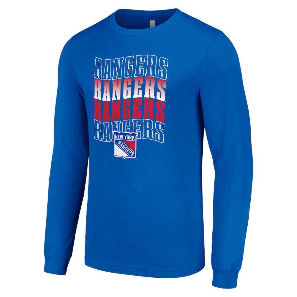 NHL Blue New York Rangers Starter Four Team Name Logo Long Sleeve Graphic T-Shirt