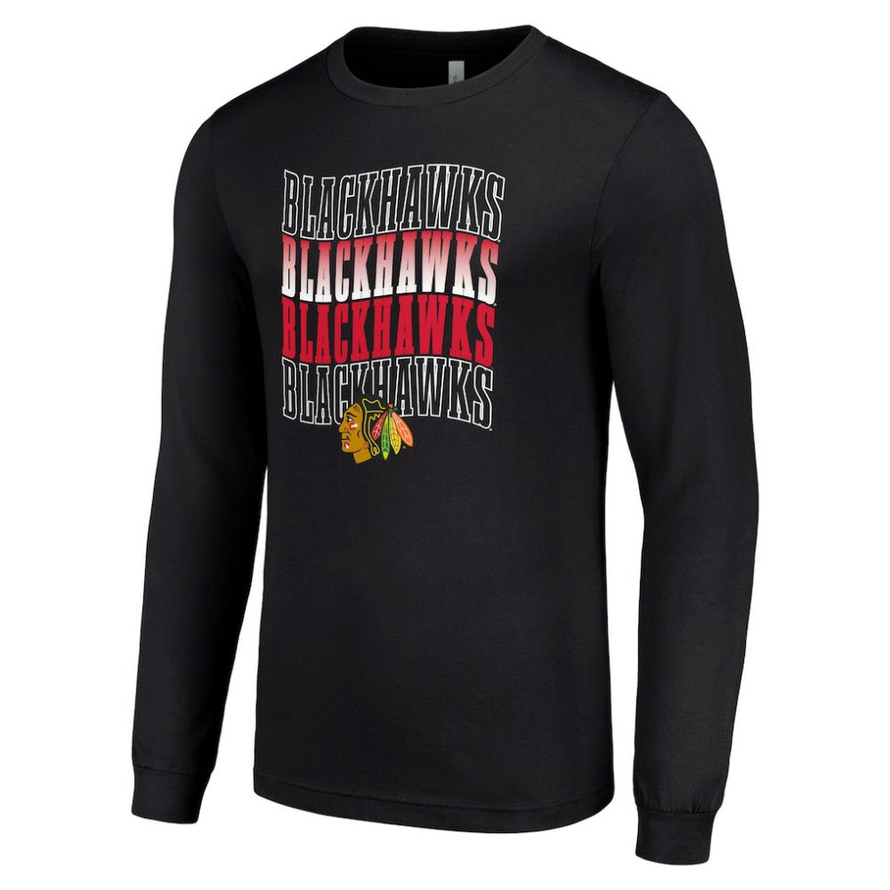 NHL Black Chicago Blackhawks Starter Four Team Name Logo Long Sleeve Graphic T-Shirt