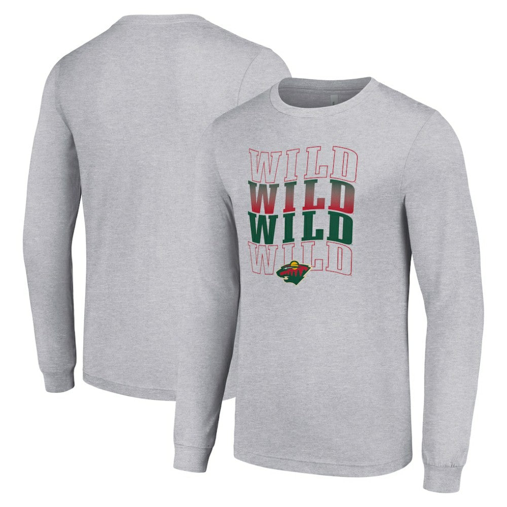 NHL Heather Gray Minnesota Wild Starter Four Team Name Logo Long Sleeve Graphic T-Shirt