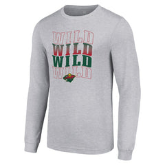 NHL Heather Gray Minnesota Wild Starter Four Team Name Logo Long Sleeve Graphic T-Shirt