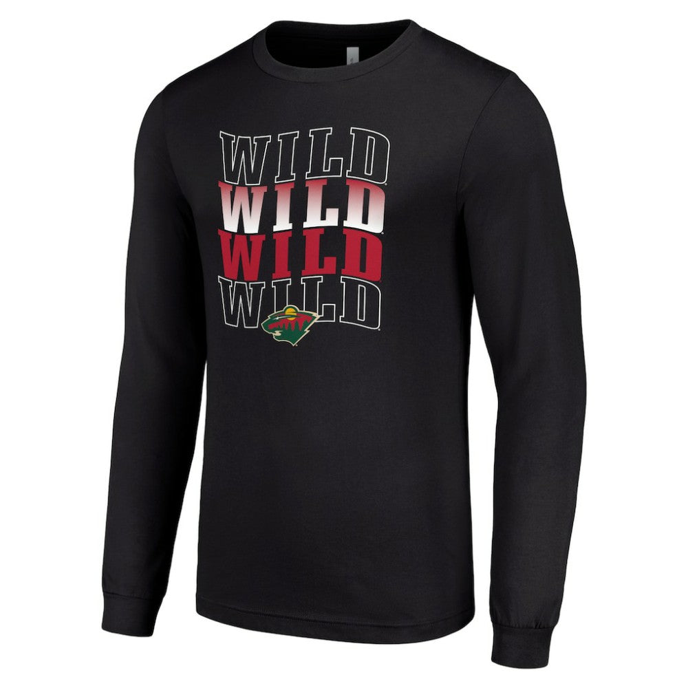 NHL Black Minnesota Wild Starter Four Team Name Logo Long Sleeve Graphic T-Shirt