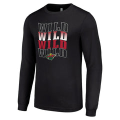 NHL Black Minnesota Wild Starter Four Team Name Logo Long Sleeve Graphic T-Shirt
