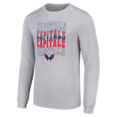 NHL Heather Gray Washington Capitals Starter Four Team Name Logo Long Sleeve Graphic T-Shirt