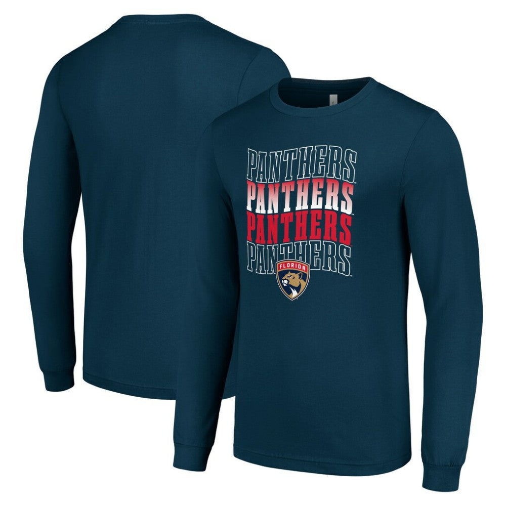 NHL Navy Florida Panthers Starter Four Team Name Logo Long Sleeve Graphic T-Shirt
