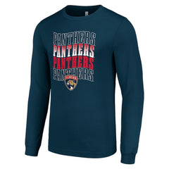 NHL Navy Florida Panthers Starter Four Team Name Logo Long Sleeve Graphic T-Shirt