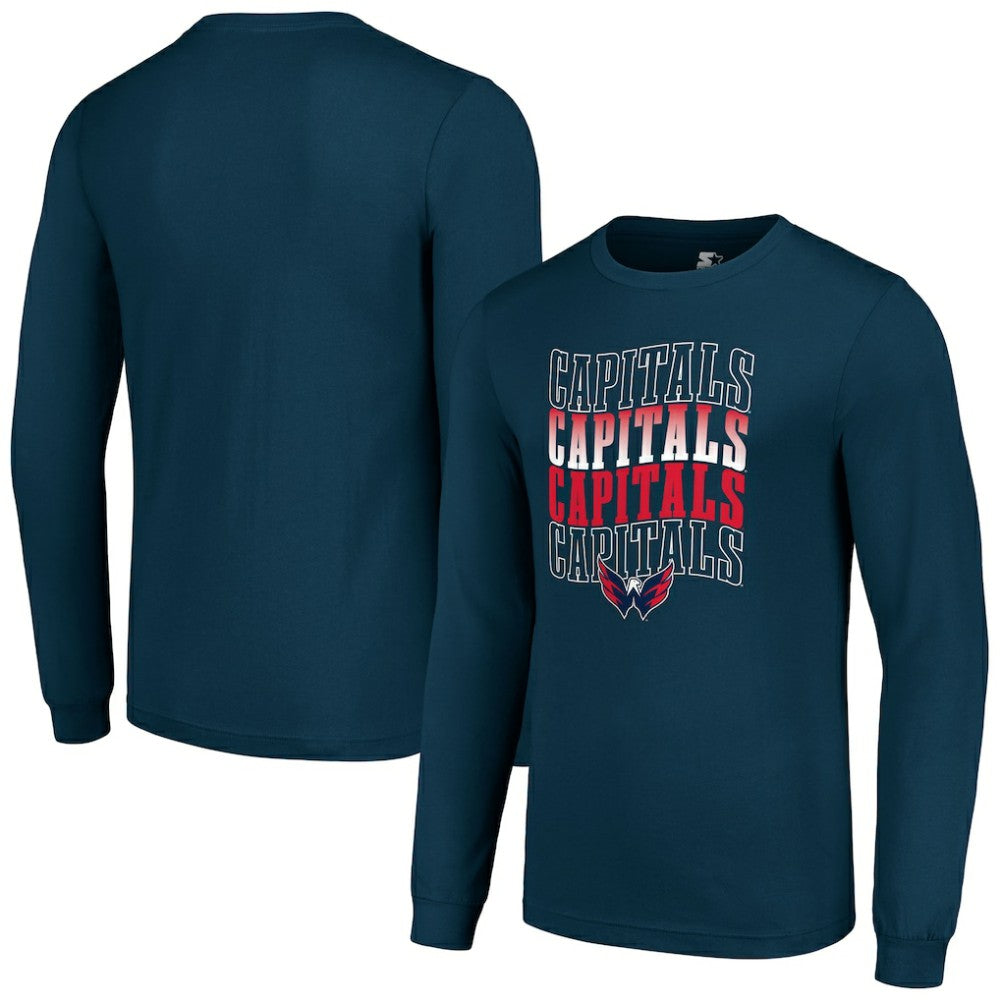 NHL Navy Washington Capitals Starter Four Team Name Logo Long Sleeve Graphic T-Shirt