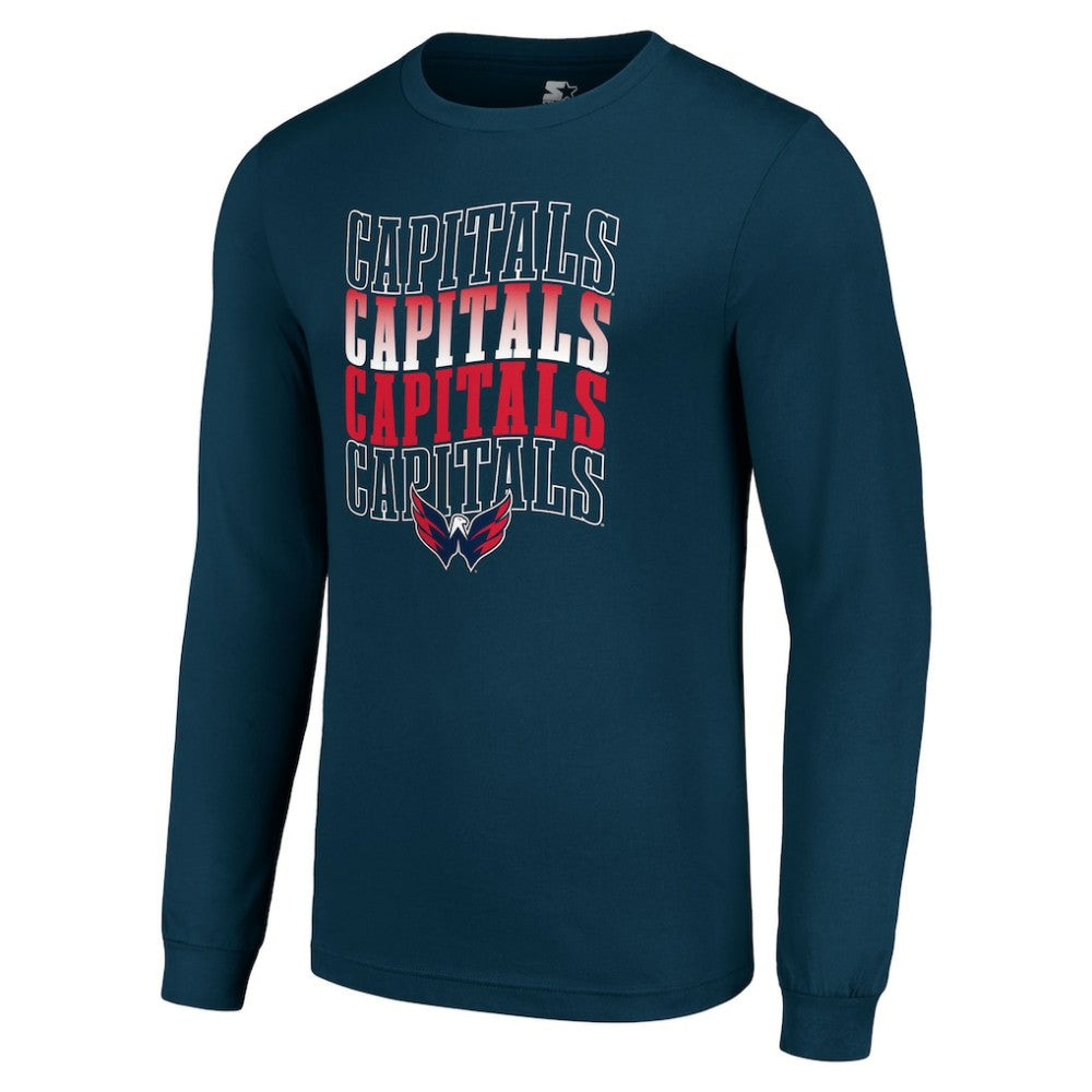 NHL Navy Washington Capitals Starter Four Team Name Logo Long Sleeve Graphic T-Shirt