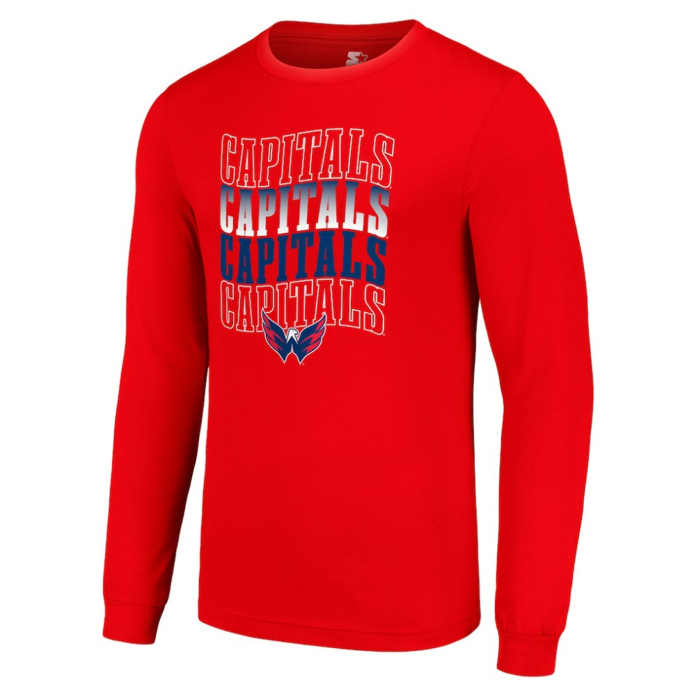 NHL Red Washington Capitals Starter Four Team Name Logo Long Sleeve Graphic T-Shirt