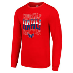 NHL Red Washington Capitals Starter Four Team Name Logo Long Sleeve Graphic T-Shirt