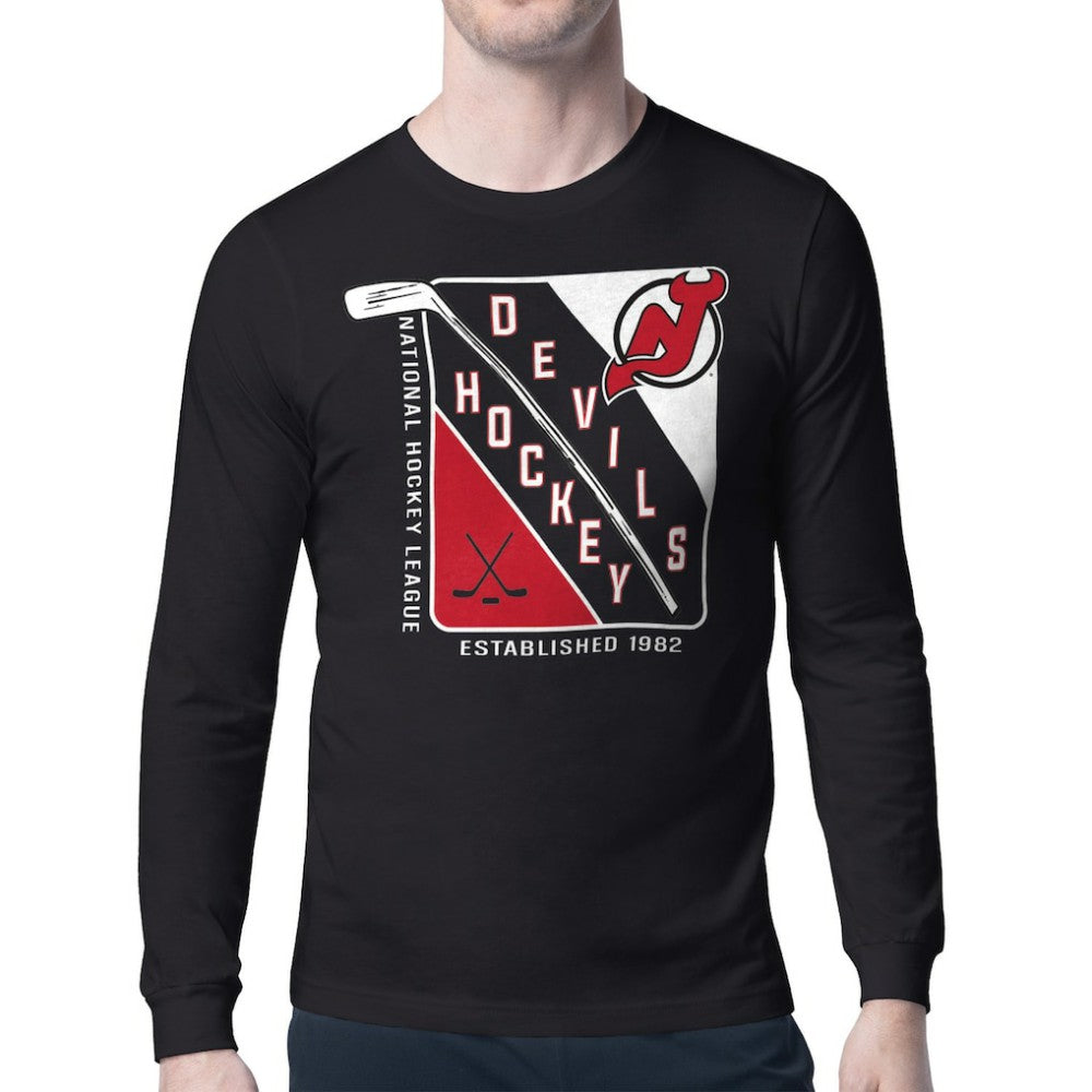 NHL Black New Jersey Devils Starter Shield Long Sleeve Graphic T-Shirt