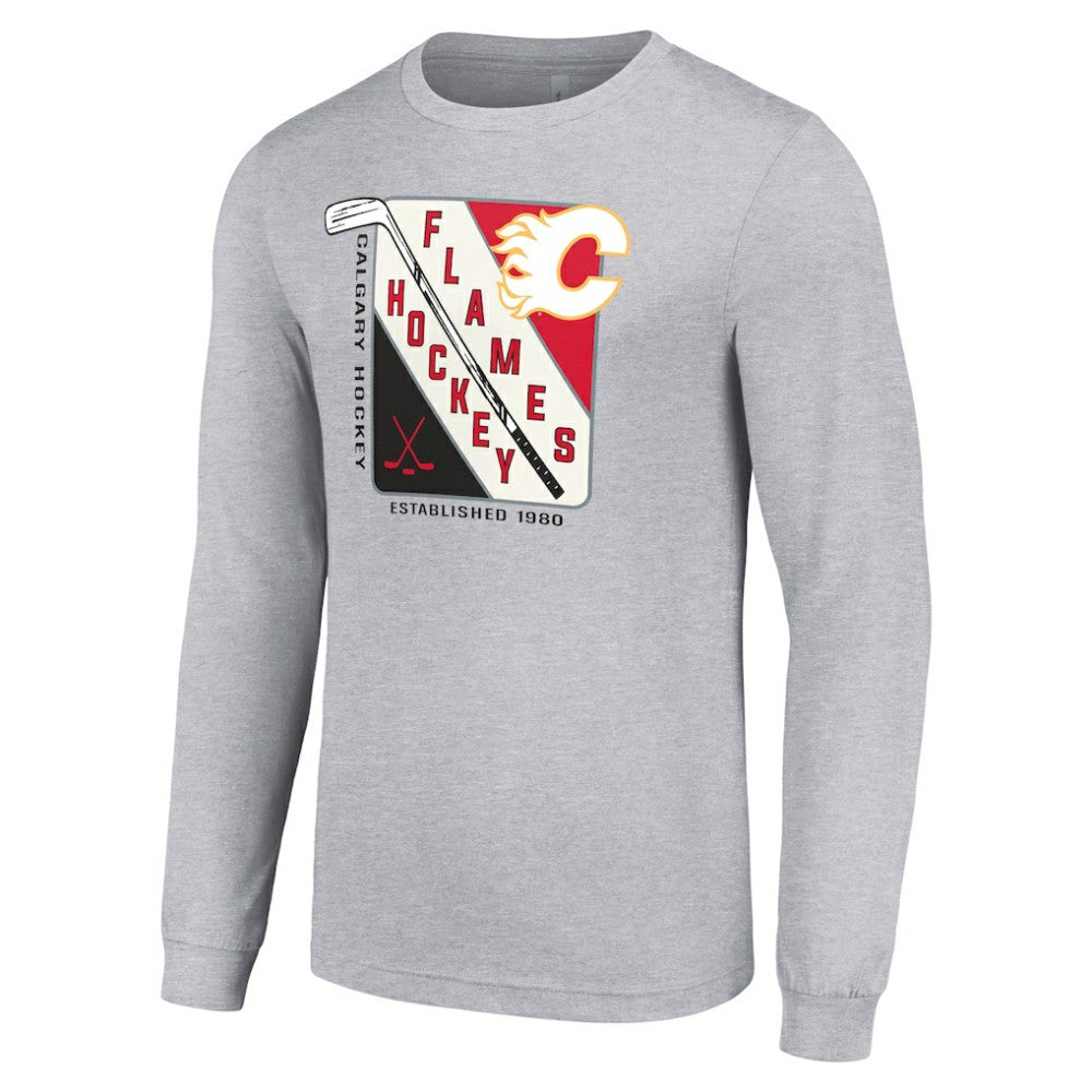NHL Heather Gray Calgary Flames Starter Shield Long Sleeve Graphic T-Shirt