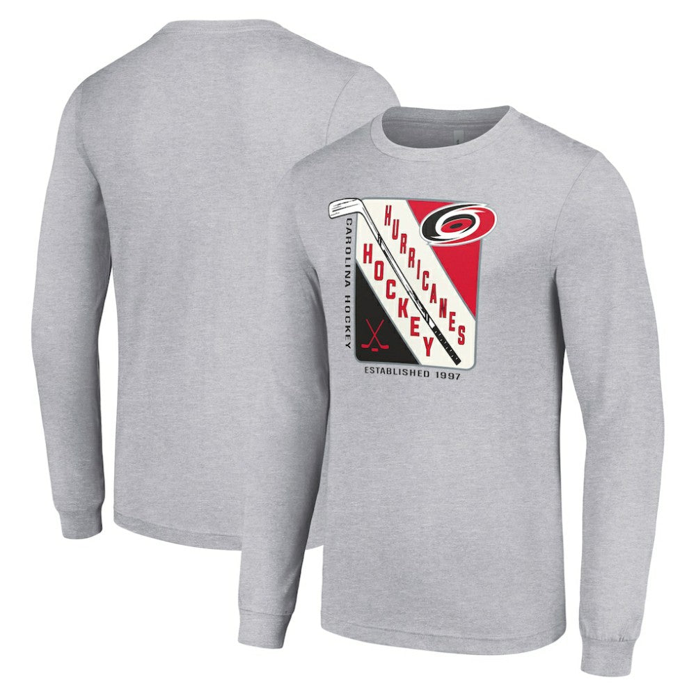 NHL Heather Gray Carolina Hurricanes Starter Shield Long Sleeve Graphic T-Shirt