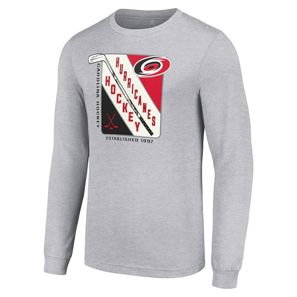 NHL Heather Gray Carolina Hurricanes Starter Shield Long Sleeve Graphic T-Shirt