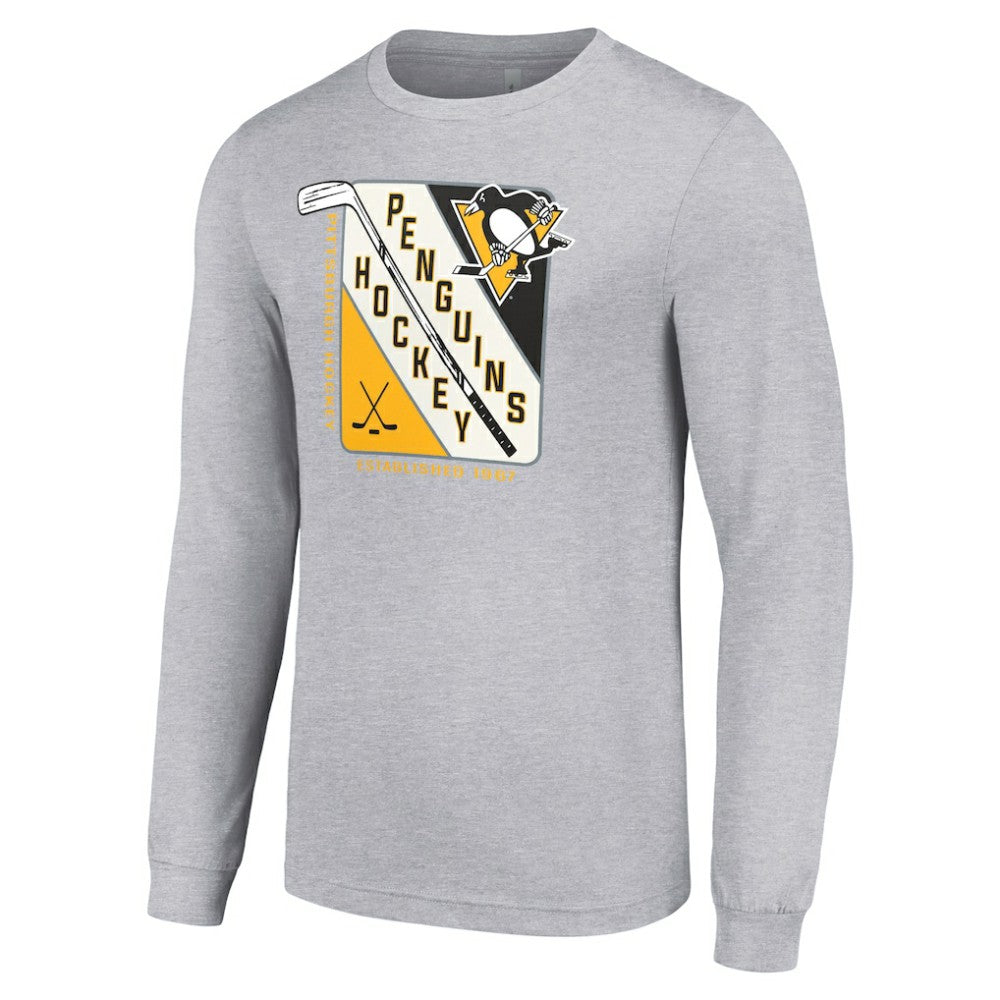 NHL Heather Gray Pittsburgh Penguins Starter Shield Long Sleeve Graphic T-Shirt