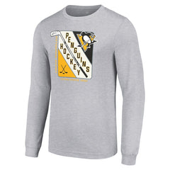 NHL Heather Gray Pittsburgh Penguins Starter Shield Long Sleeve Graphic T-Shirt
