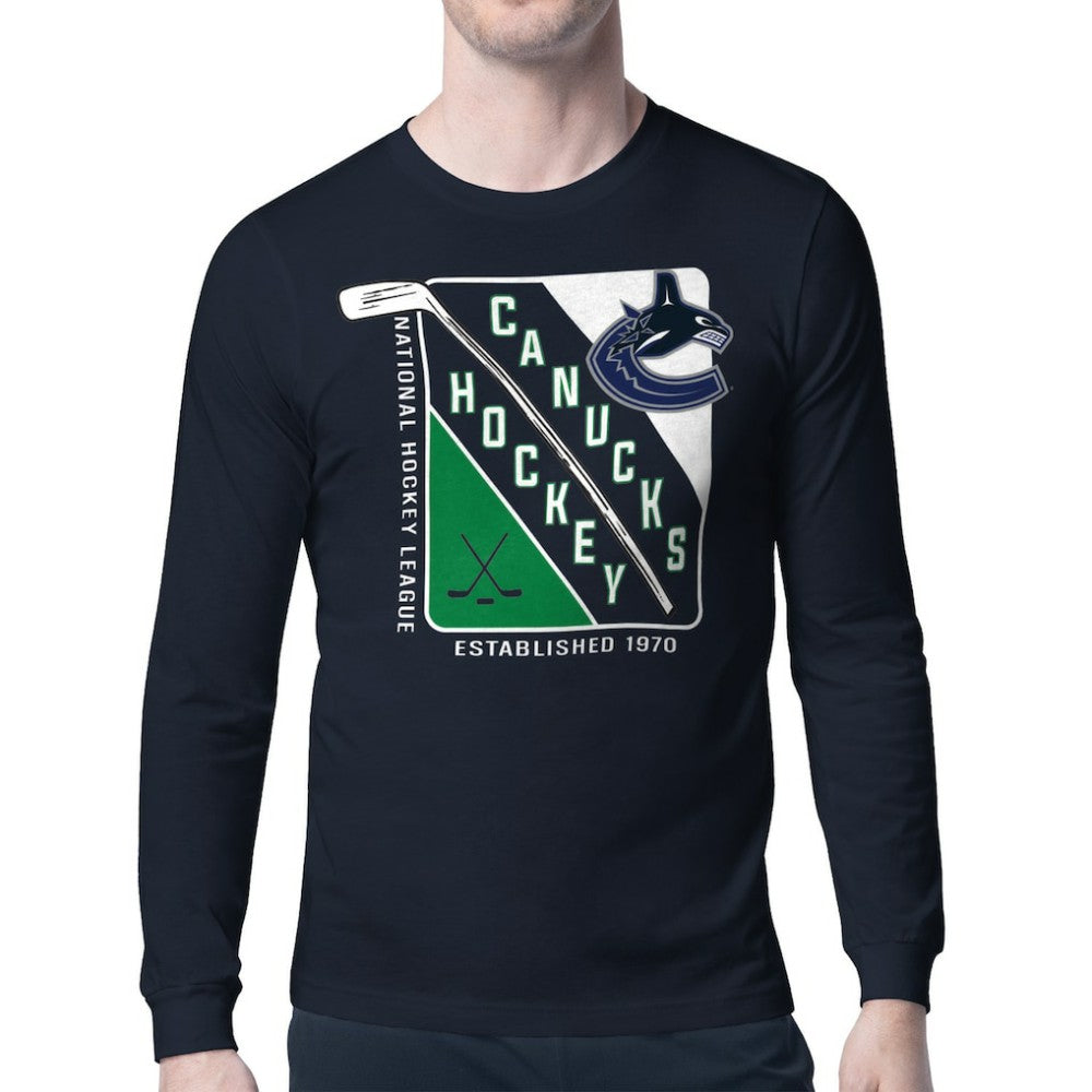NHL Navy Vancouver Canucks Starter Shield Long Sleeve Graphic T-Shirt