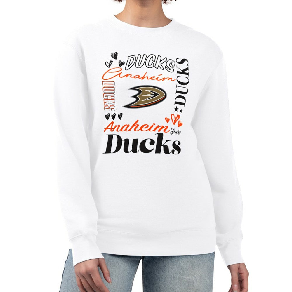 NHL White Anaheim Ducks G-III 4Her by Carl Banks Women's Collage Graphic Fleece Long Sleeve Pullover Sweatshirt
