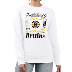 NHL White Boston Bruins G-III 4Her by Carl Banks Women's Collage Graphic Fleece Long Sleeve Pullover Sweatshirt