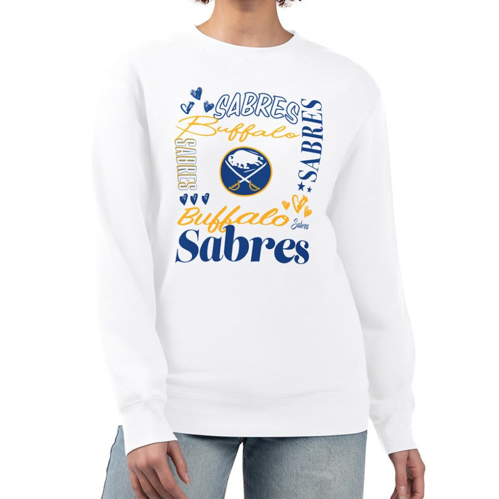 NHL White Buffalo Sabres G-III 4Her by Carl Banks Women's Collage Graphic Fleece Long Sleeve Pullover Sweatshirt