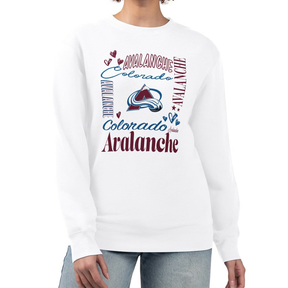 NHL White Colorado Avalanche G-III 4Her by Carl Banks Women's Collage Graphic Fleece Long Sleeve Pullover Sweatshirt
