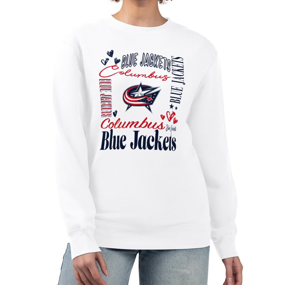 NHL White Columbus Blue Jackets G-III 4Her by Carl Banks Women's Collage Graphic Fleece Long Sleeve Pullover Sweatshirt