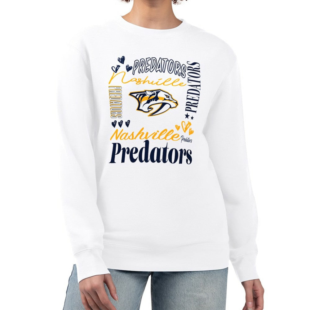 NHL White Nashville Predators G-III 4Her by Carl Banks Women's Collage Graphic Fleece Long Sleeve Pullover Sweatshirt