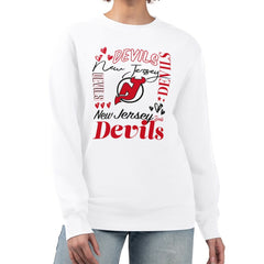 NHL White New Jersey Devils G-III 4Her by Carl Banks Women's Collage Graphic Fleece Long Sleeve Pullover Sweatshirt