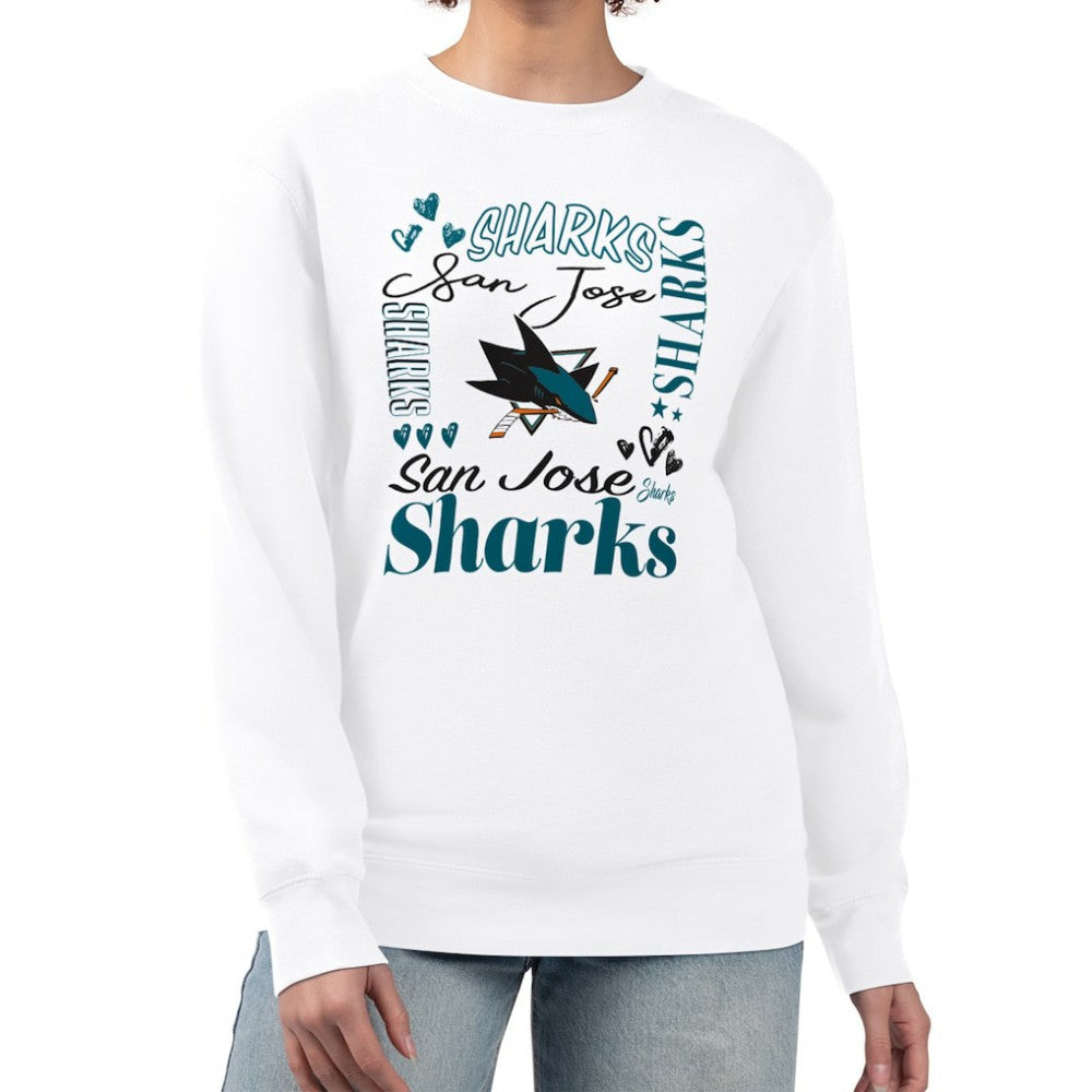 NHL White San Jose Sharks G-III 4Her by Carl Banks Women's Collage Graphic Fleece Long Sleeve Pullover Sweatshirt