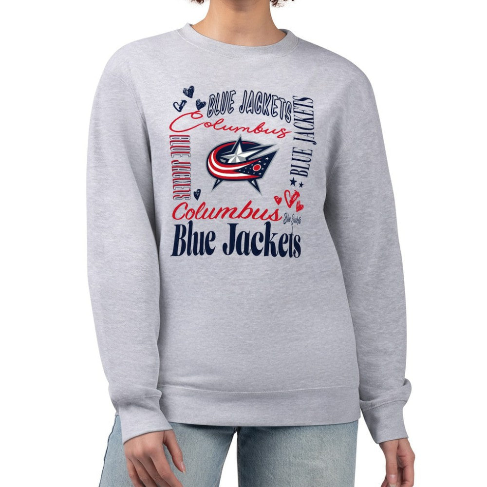 NHL Heather Gray Columbus Blue Jackets G-III 4Her by Carl Banks Women's Collage Graphic Fleece Long Sleeve Pullover Sweatshirt