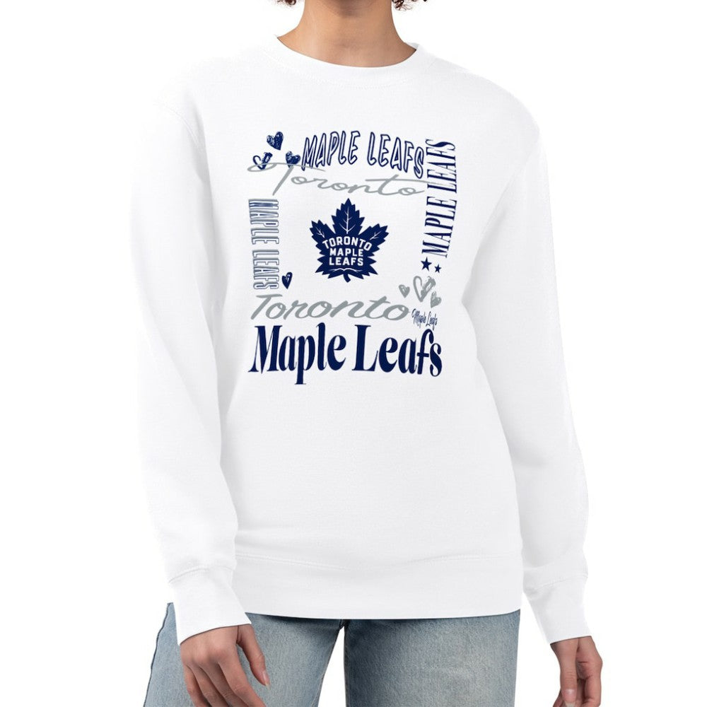 NHL White Toronto Maple Leafs G-III 4Her by Carl Banks Women's Collage Graphic Fleece Long Sleeve Pullover Sweatshirt