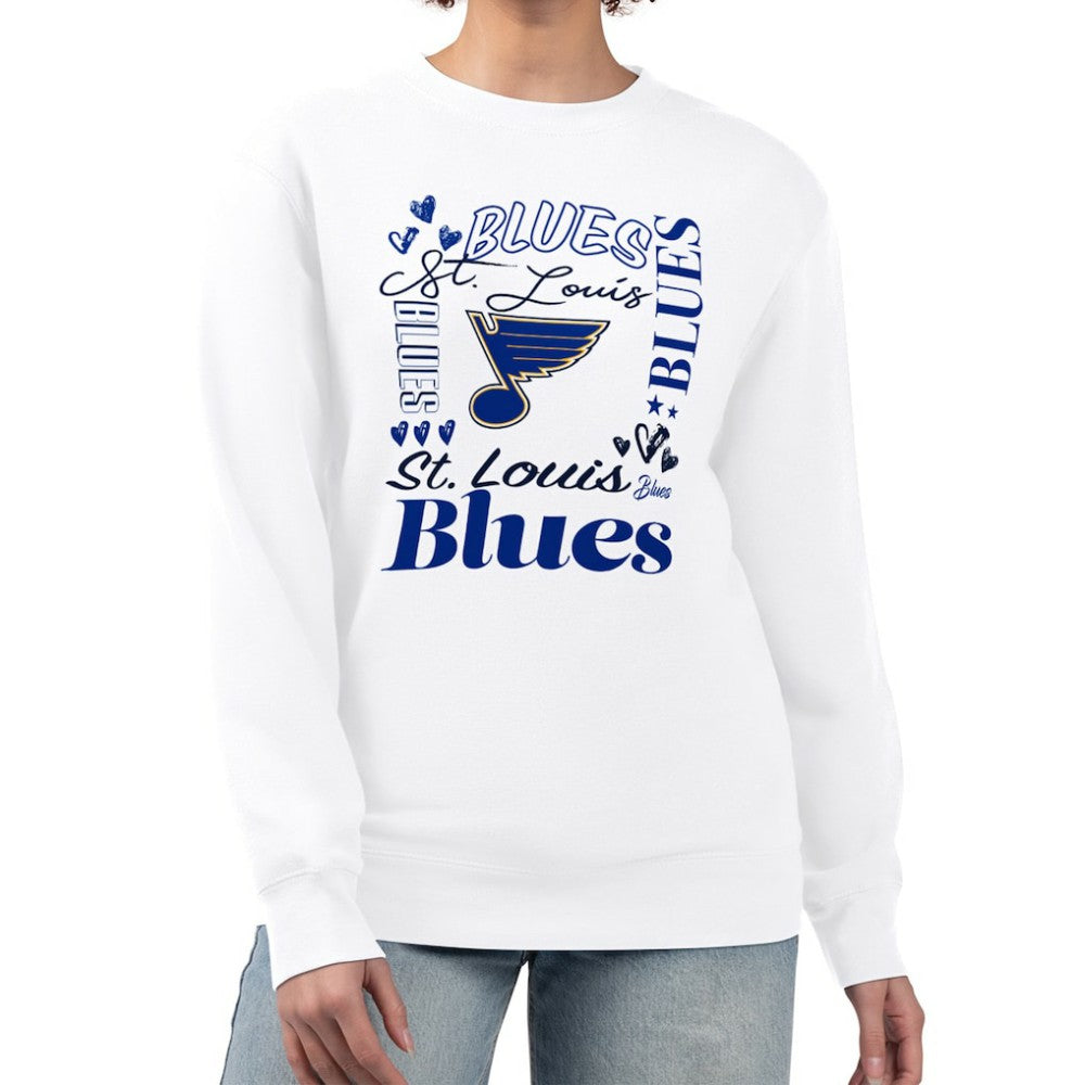 NHL White St. Louis Blues G-III 4Her by Carl Banks Women's Collage Graphic Fleece Long Sleeve Pullover Sweatshirt