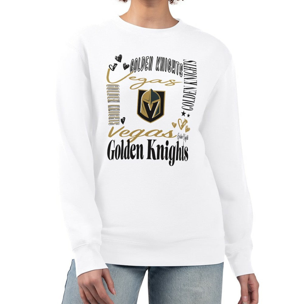 NHL White Vegas Golden Knights G-III 4Her by Carl Banks Women's Collage Graphic Fleece Long Sleeve Pullover Sweatshirt