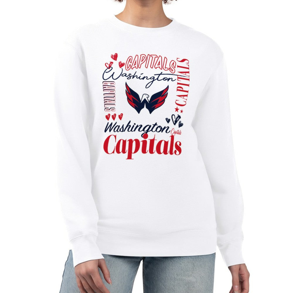 NHL White Washington Capitals G-III 4Her by Carl Banks Women's Collage Graphic Fleece Long Sleeve Pullover Sweatshirt