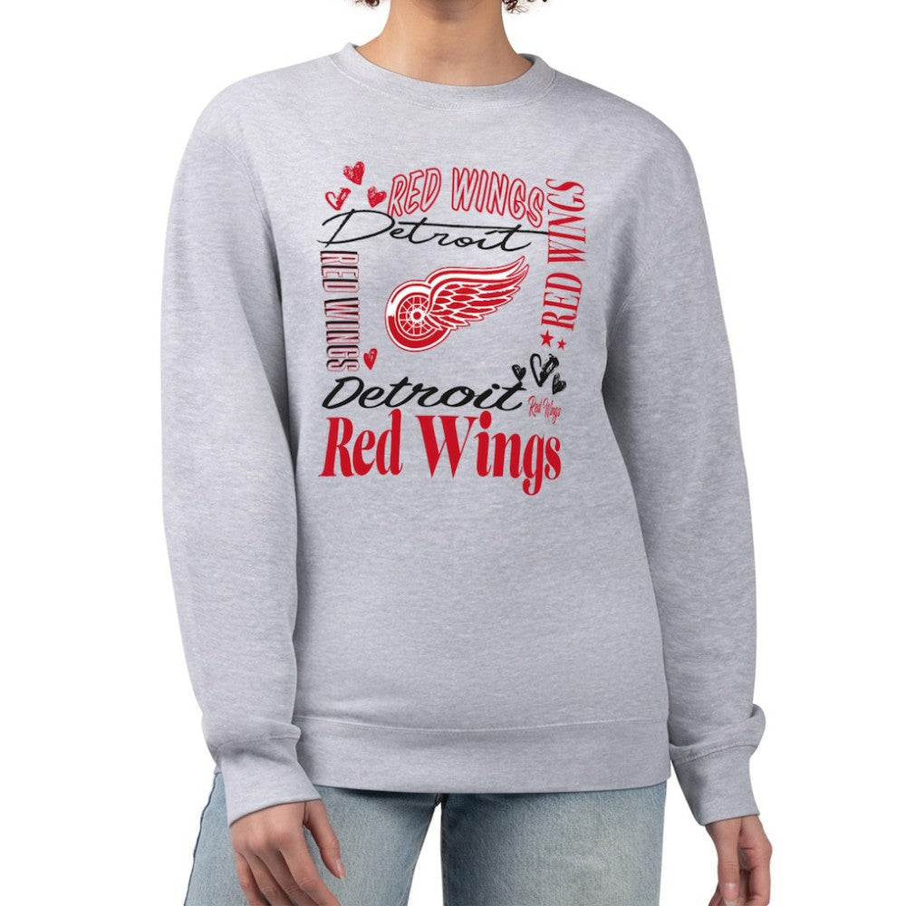 NHL Heather Gray Detroit Red Wings G-III 4Her by Carl Banks Women's Collage Graphic Fleece Long Sleeve Pullover Sweatshirt
