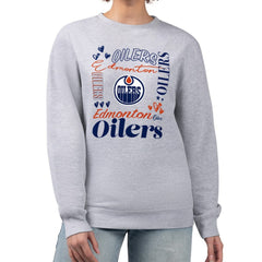 NHL Heather Gray Edmonton Oilers G-III 4Her by Carl Banks Women's Collage Graphic Fleece Long Sleeve Pullover Sweatshirt