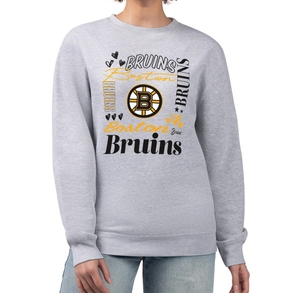 NHL Heather Gray Boston Bruins G-III 4Her by Carl Banks Women's Collage Graphic Fleece Long Sleeve Pullover Sweatshirt