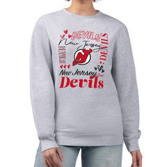 NHL Heather Gray New Jersey Devils G-III 4Her by Carl Banks Women's Collage Graphic Fleece Long Sleeve Pullover Sweatshirt