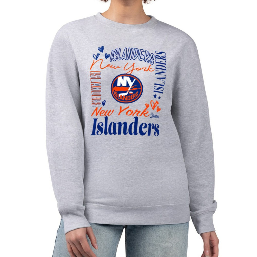 NHL Heather Gray New York Islanders G-III 4Her by Carl Banks Women's Collage Graphic Fleece Long Sleeve Pullover Sweatshirt