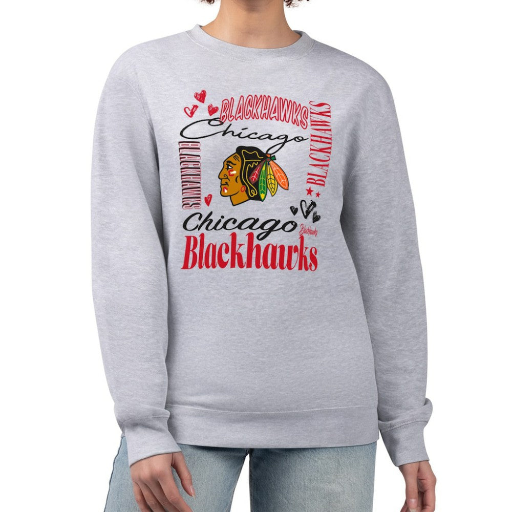 NHL Heather Gray Chicago Blackhawks G-III 4Her by Carl Banks Women's Collage Graphic Fleece Long Sleeve Pullover Sweatshirt