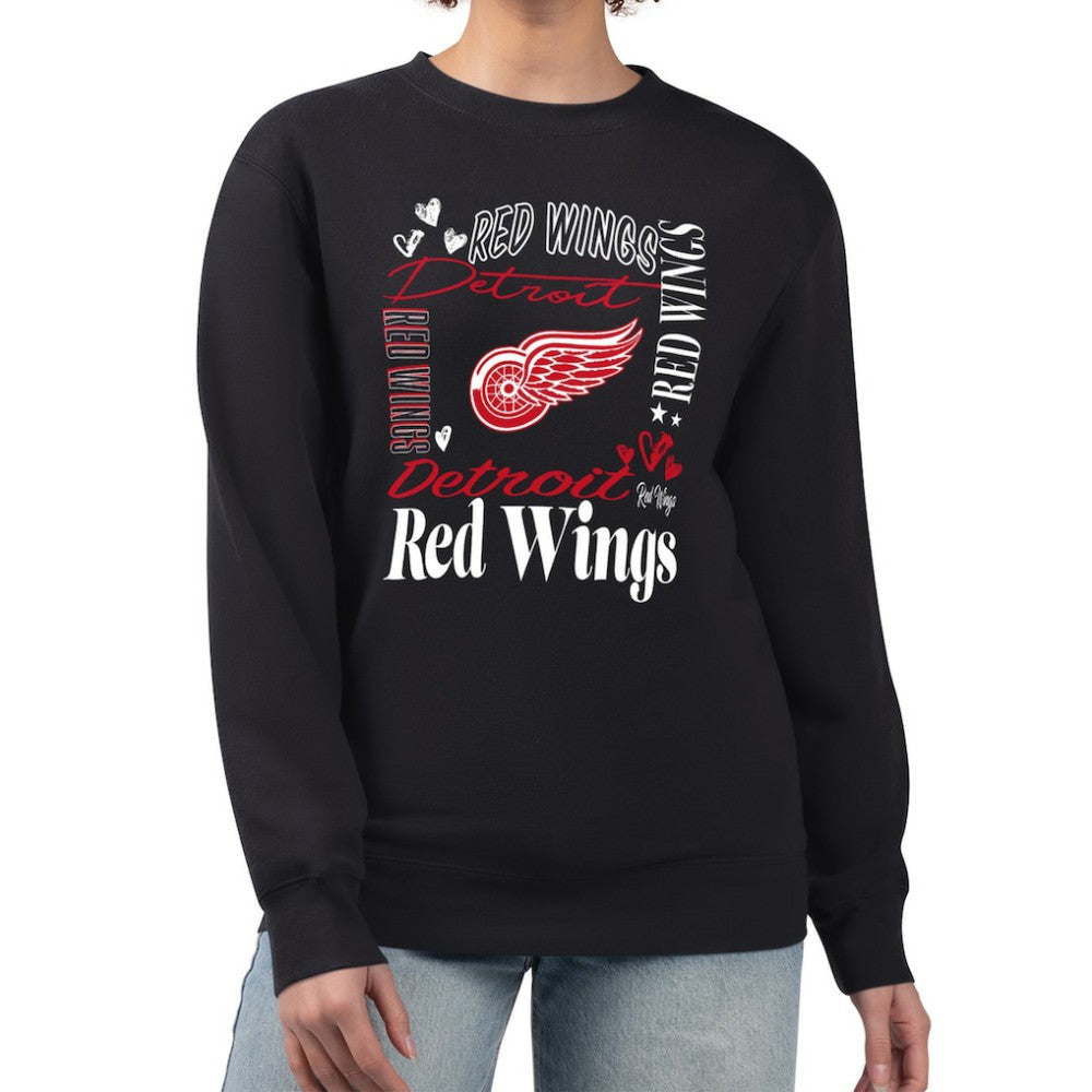 NHL Black Detroit Red Wings G-III 4Her by Carl Banks Women's Collage Graphic Fleece Long Sleeve Pullover Sweatshirt