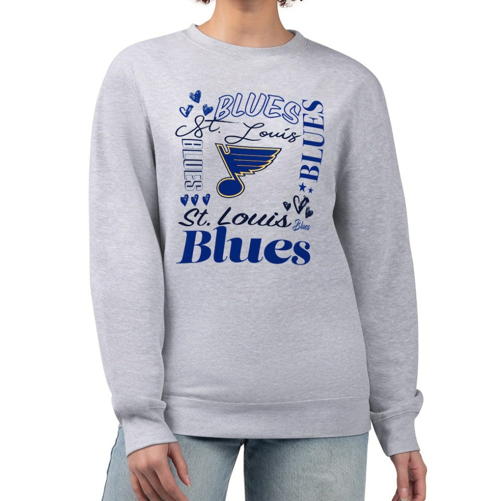 NHL Heather Gray St. Louis Blues G-III 4Her by Carl Banks Women's Collage Graphic Fleece Long Sleeve Pullover Sweatshirt