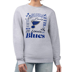 NHL Heather Gray St. Louis Blues G-III 4Her by Carl Banks Women's Collage Graphic Fleece Long Sleeve Pullover Sweatshirt