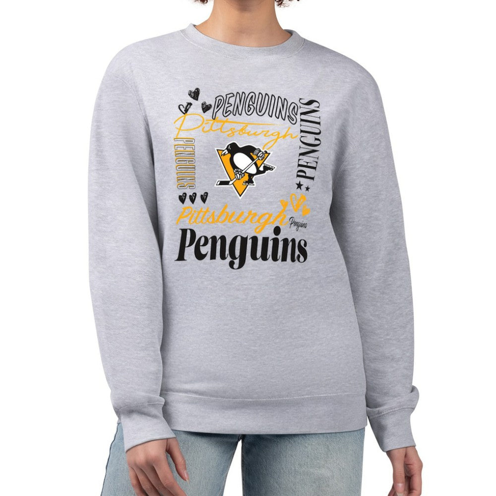 NHL Heather Gray Pittsburgh Penguins G-III 4Her by Carl Banks Women's Collage Graphic Fleece Long Sleeve Pullover Sweatshirt