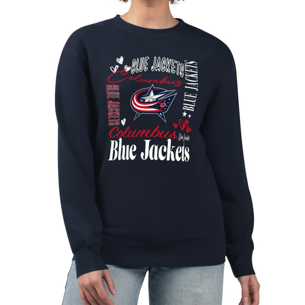 NHL Navy Columbus Blue Jackets G-III 4Her by Carl Banks Women's Collage Graphic Fleece Long Sleeve Pullover Sweatshirt