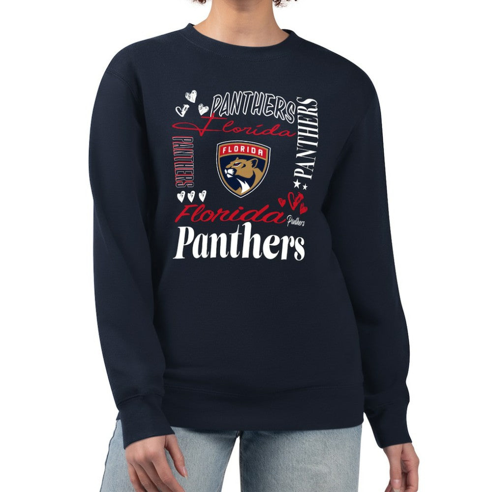 NHL Navy Florida Panthers G-III 4Her by Carl Banks Women's Collage Graphic Fleece Long Sleeve Pullover Sweatshirt