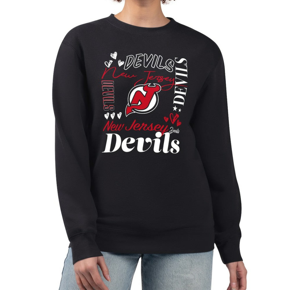 NHL Black New Jersey Devils G-III 4Her by Carl Banks Women's Collage Graphic Fleece Long Sleeve Pullover Sweatshirt